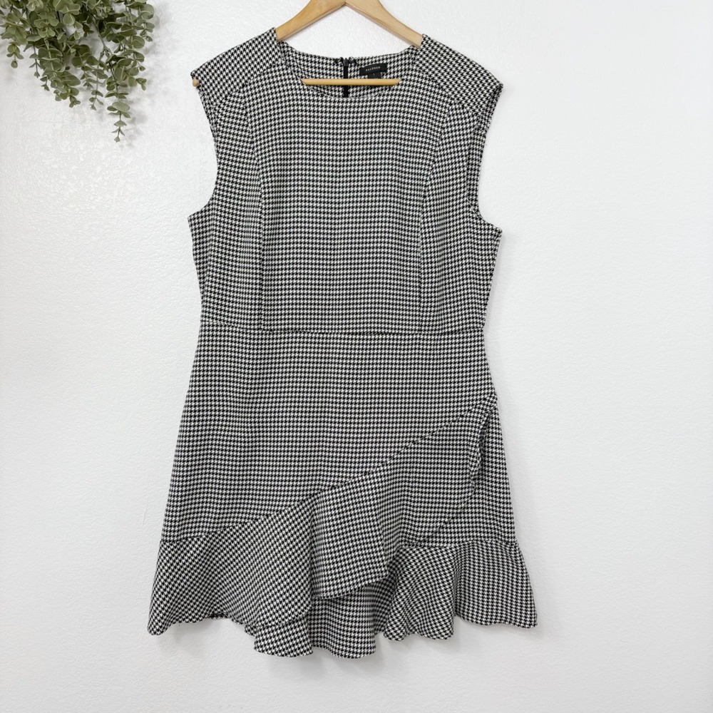 Halogen Women's Houndstooth Sleeveless Ruffle Hem Mini Dress - Size large - Picture 2 of 7